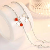 925 Silver Bracelet with Red Agate Star and Pearl