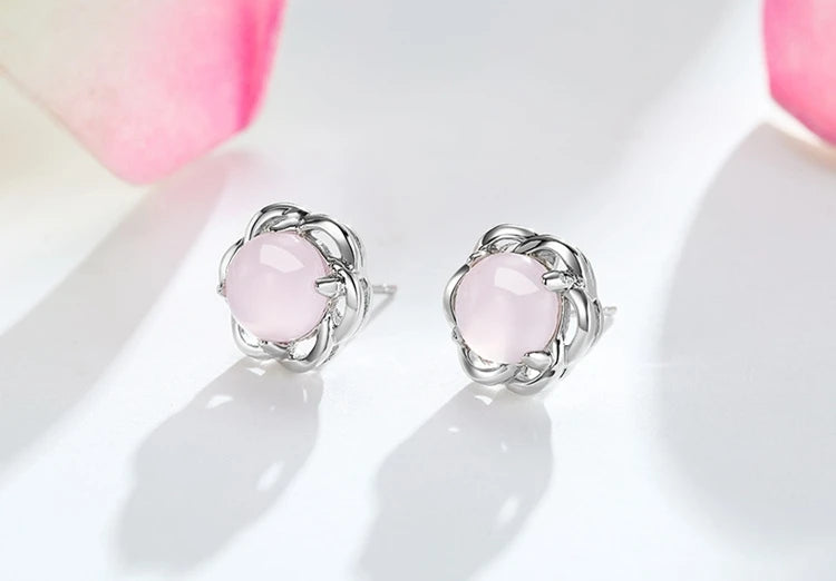 Rose Quartz 925 Silver Stud Earrings YS399