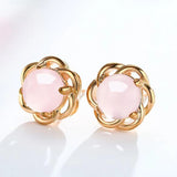 Rose Quartz 925 Silver Stud Earrings YS399
