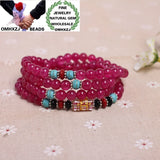 ZB415 Natural Stone Chalcedony Round Beads 4 Layers Bracelets