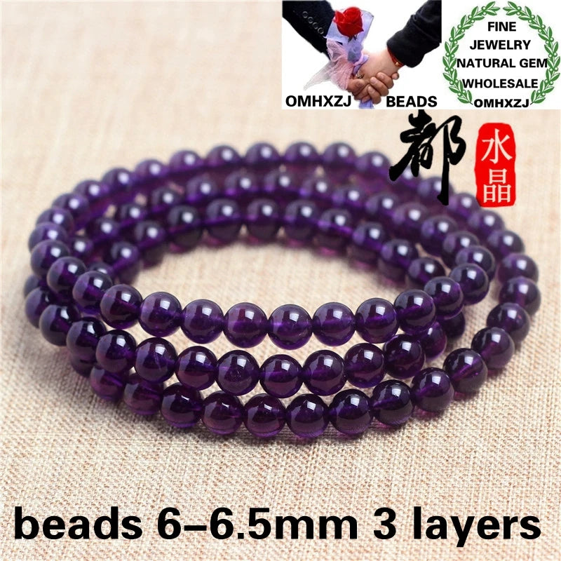 Amethyst Round Beads Bracelet for Birthday or Wedding