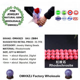 Natural Rhodochrosite Round Beads 6 8 10mm DIY Jewelry Making