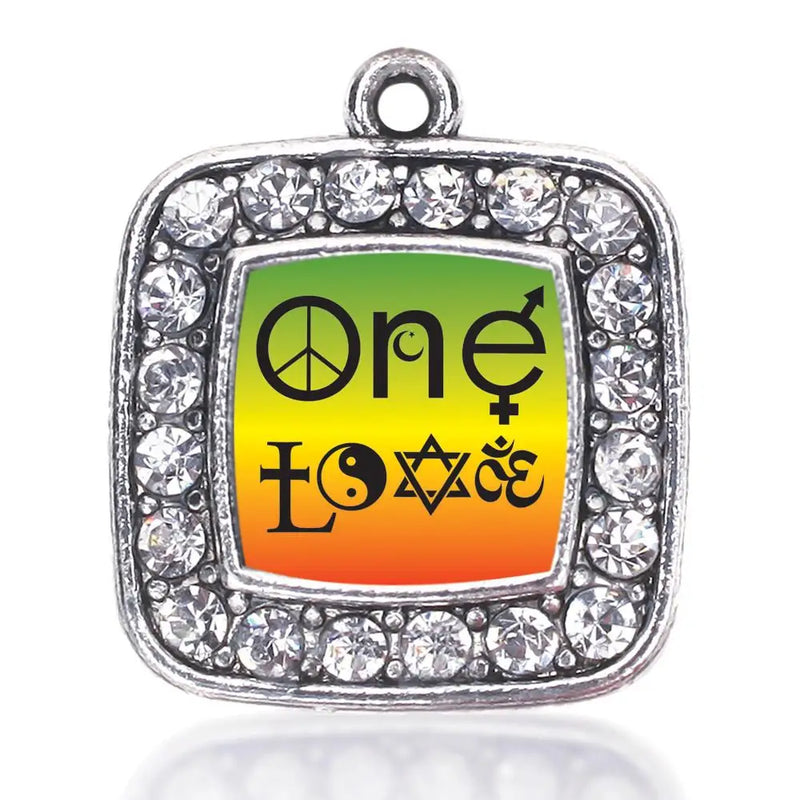 ONE LOVE COEXIST SQUARE CHARM Antique Silver Plated Jewelry