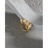 925 Silver Pink Rose Crystal Bow Ear Cuff Clip Earrings