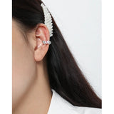 925 Silver Pink Rose Crystal Bow Ear Cuff Clip Earrings