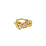 925 Silver Pink Rose Crystal Bow Ear Cuff Clip Earrings