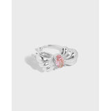 925 Silver Pink Rose Crystal Bow Ear Cuff Clip Earrings