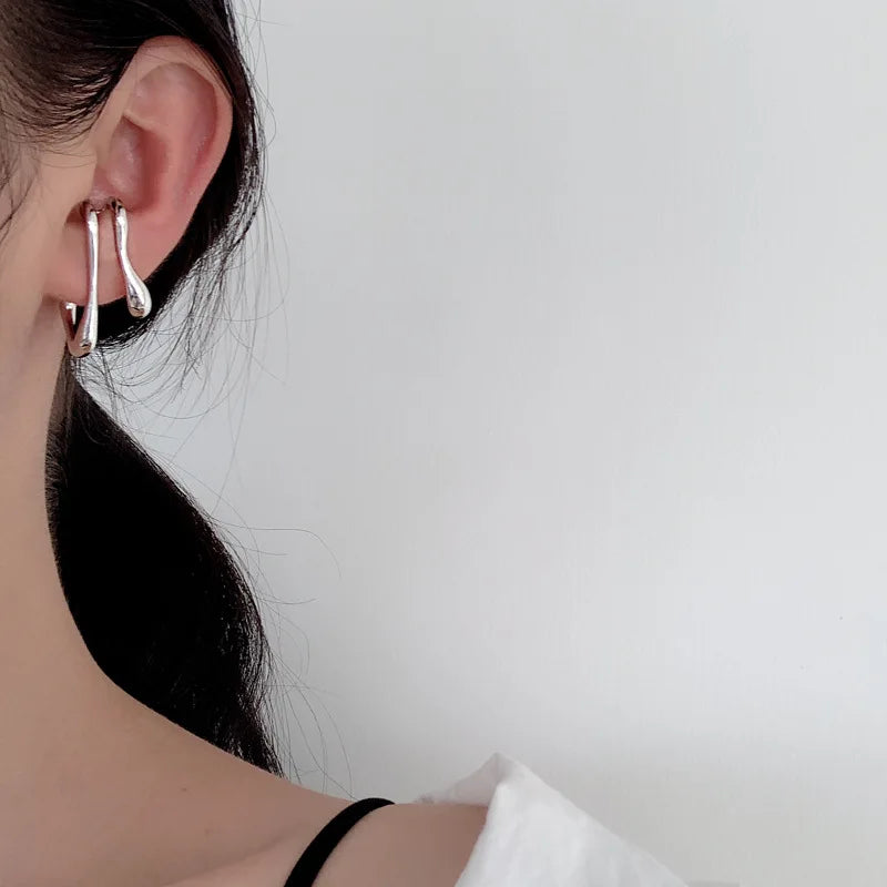 925 Silver Double Layer Geometric CLIP Cuff Earrings