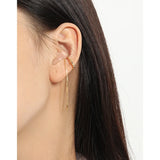 925 Silver Geometric Wave Circle Cuff CLIP Earrings Tassel Box Chain