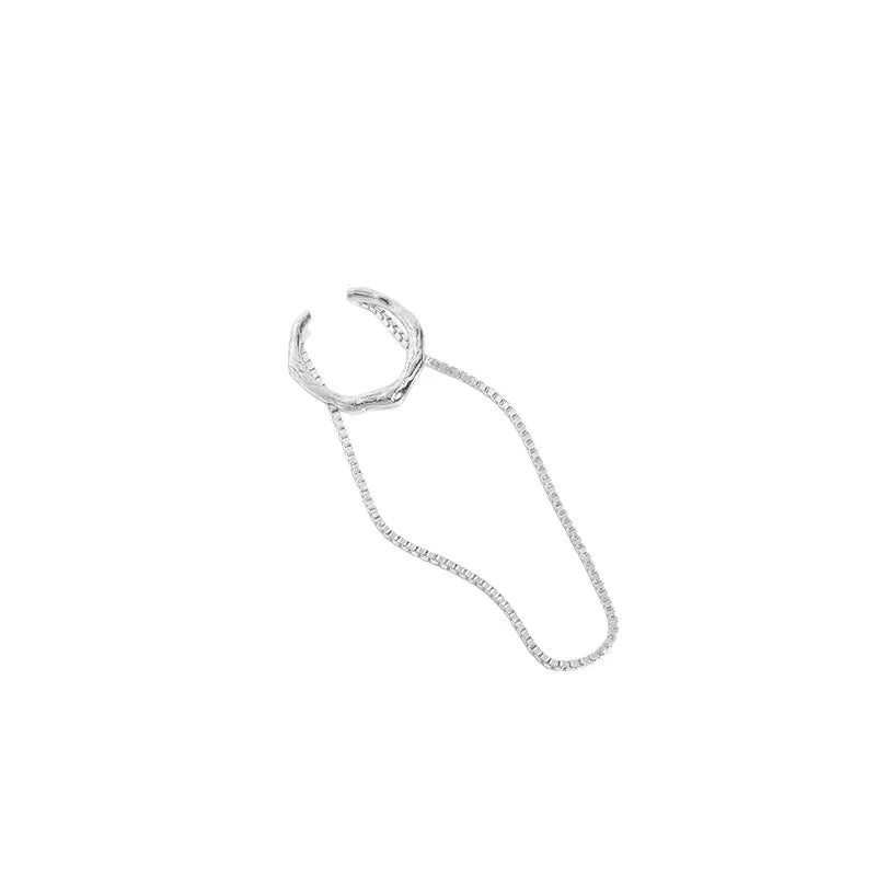 925 Silver Geometric Wave Circle Cuff CLIP Earrings Tassel Box Chain
