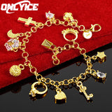24K Heart Cross Moon Star Zircon Pendant Bracelet For Women