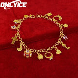 24K Heart Cross Moon Star Zircon Pendant Bracelet For Women