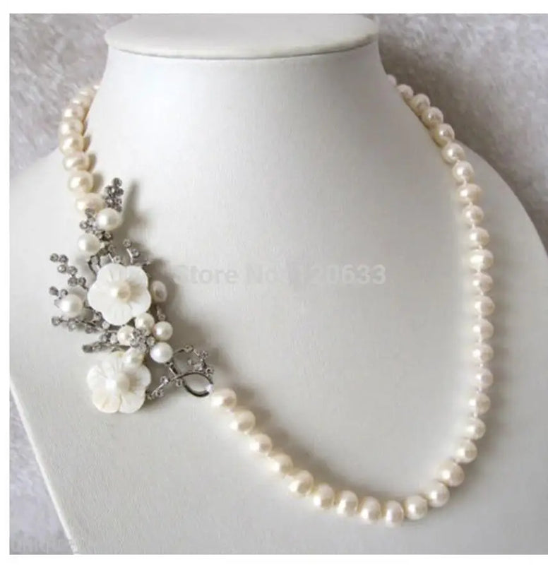 ORANGE 7-8mm Pearl Necklace Flower Pendant Strand Women's Jewelry