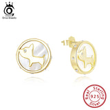 925 Silver Puppy Stud Earrings with Mother of Pearl Charms