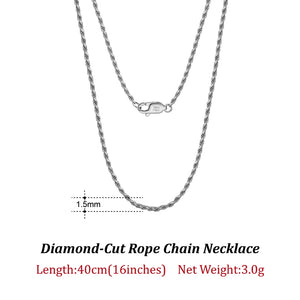 1.5MM Italian Silver Rope Chain Necklace 925 Sterling Silver Twist Chain