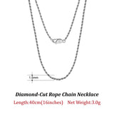1.5MM Italian Silver Rope Chain Necklace 925 Sterling Silver Twist Chain