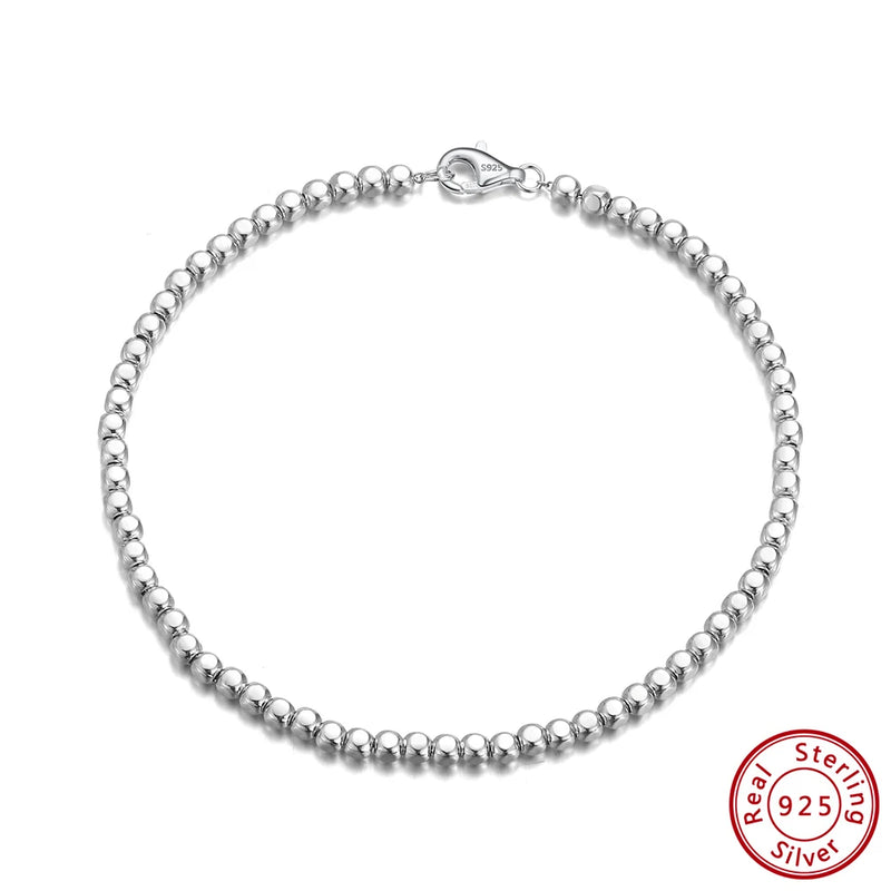 925 Sterling Silver Organic Cube Bead Chain Bracelet 2.5mm