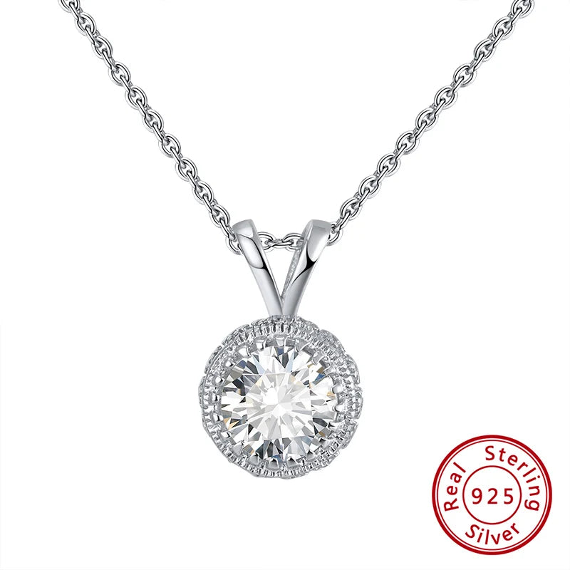 925 Silver Round Pendant Necklace Women Girls Party Gift