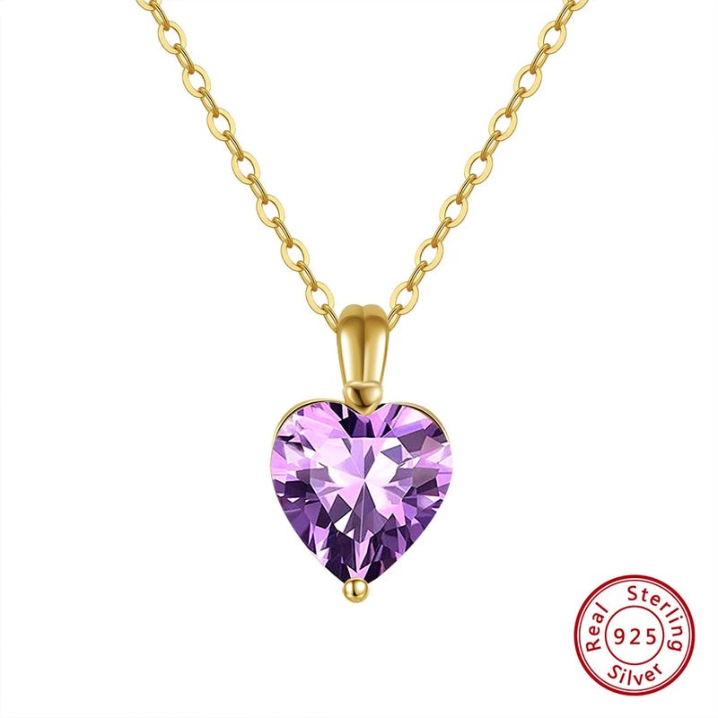 Natural Gemstone Heart Pendant 925 Sterling Silver Necklace