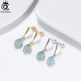 Natural Aquamarine Gemstone Dangle Earrings 925 Silver Party Jewelry