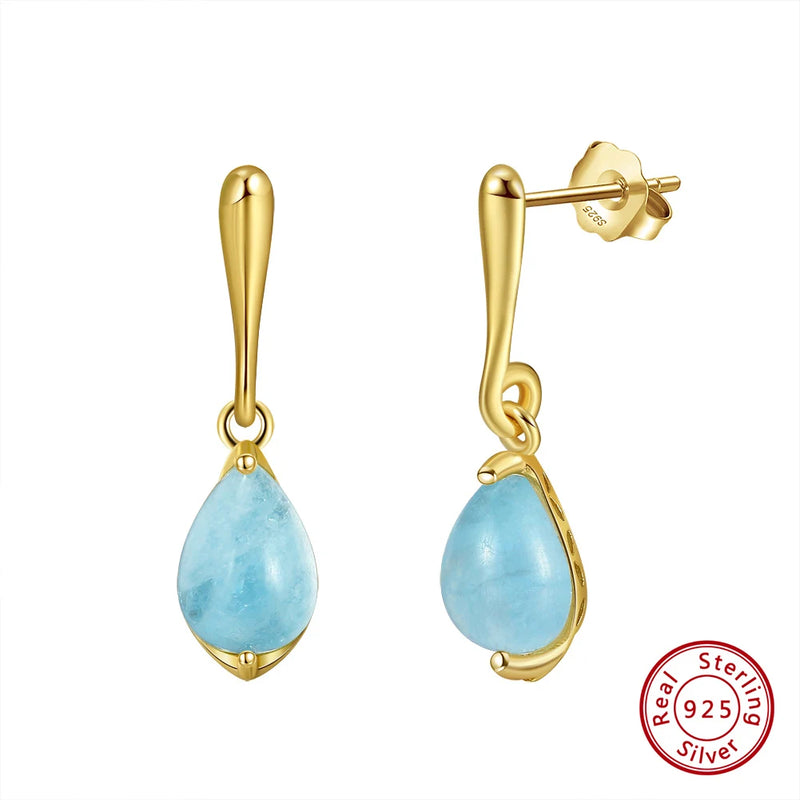 Natural Aquamarine Gemstone Dangle Earrings 925 Silver Party Jewelry