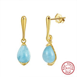 Natural Aquamarine Gemstone Dangle Earrings 925 Silver Party Jewelry