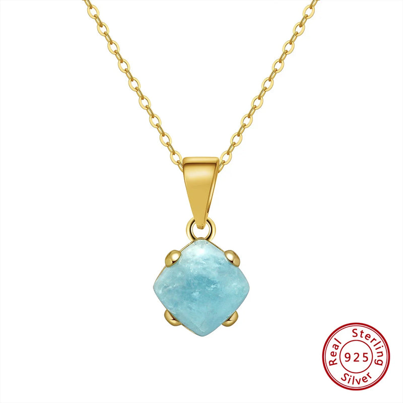 Aquamarine Pendant Necklace 925 Sterling Silver Gemstone Banquet Jewelry GMN33