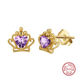 Natural Gemstone Crown Earrings 925 Sterling Silver Ear Stud Fine Jewelry GME34