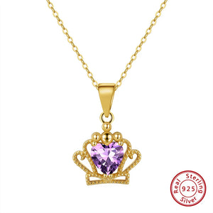 Natural Gemstone Crown Pendant Necklace 925 Silver Amethyst Citrine Garnet