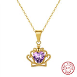 Natural Gemstone Crown Pendant Necklace 925 Silver Amethyst Citrine Garnet