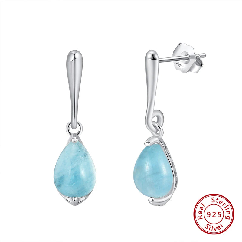 9mm Natural Aquamarine Dangle Earrings 14K Water Drop Shape Earrings
