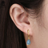 9mm Natural Aquamarine Dangle Earrings 14K Water Drop Shape Earrings