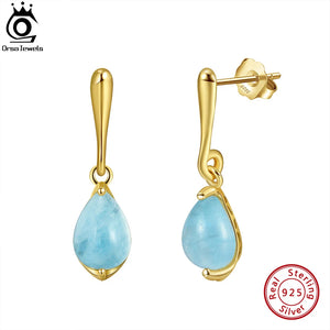9mm Natural Aquamarine Dangle Earrings 14K Water Drop Shape Earrings