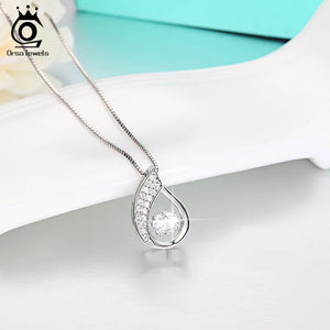 925 Silver Water-Drop CZ Pendant Necklace SN41