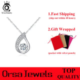 925 Silver Water-Drop Pendant Necklace with CZ - SN41