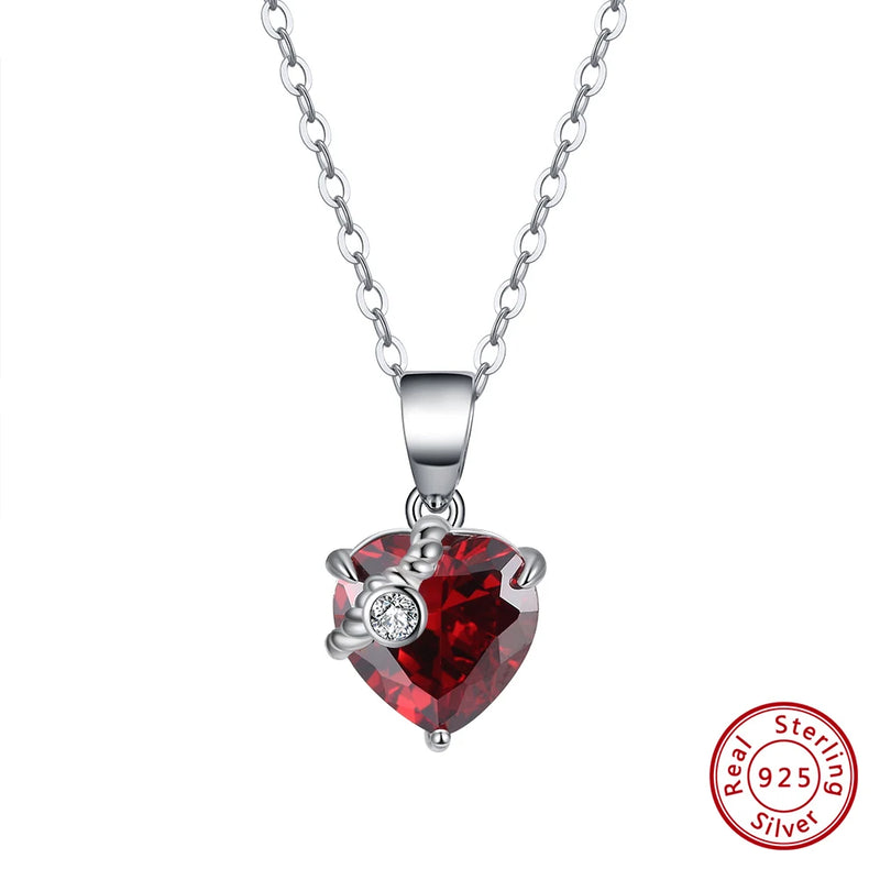 925 Silver Heart Birthstone Pendant Necklace For Women Mom Jewelry
