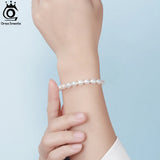 Adjustable Pearl Bracelet for Women Sterling Silver Dainty Chain Bangle