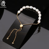 Adjustable Pearl Bracelet for Women Sterling Silver Dainty Chain Bangle