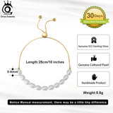 Adjustable Pearl Bracelet for Women Sterling Silver Dainty Chain Bangle