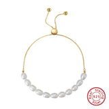Adjustable Pearl Bracelet for Women Sterling Silver Dainty Chain Bangle