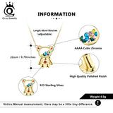 14K 925 Silver Bear Charm Necklace with CZs in Glass for Girls