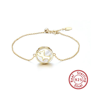 14K 925 Silver Mother of Pearl Puppy Bracelet with CZ for Girls