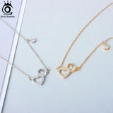 14K 925 Silver Double Heart CZ Necklace Pendant SN320