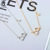 14K 925 Silver Double Heart CZ Necklace Pendant SN320