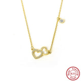 14K 925 Silver Double Heart CZ Necklace Pendant SN320