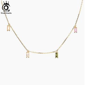 14K 925 Silver CZ Necklace Tiny Chain Women Girls EQN38