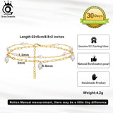 14K 925 Silver Double Layered Pearls Anklet for Women