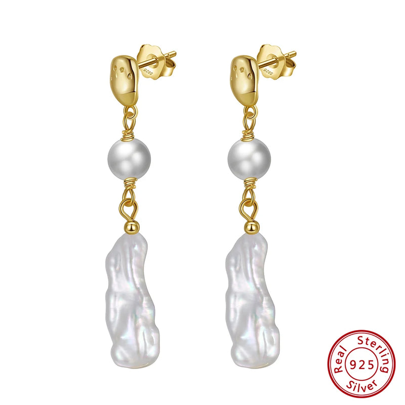 14K 925 Pearl Drop Dangle Earrings for Women GPE18