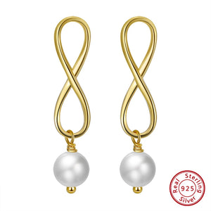 14K Silver Infinity Dangle Pearl Earrings with Baroque Pearl GPE49