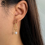 14K Silver Infinity Dangle Pearl Earrings with Baroque Pearl GPE49